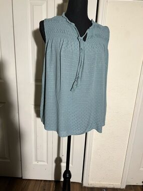 Women's Sleeveless Smocked Yoke Tank Top - Light Blue
